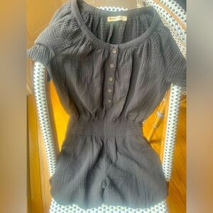 Bella Double Cloth Romper in Faded Black